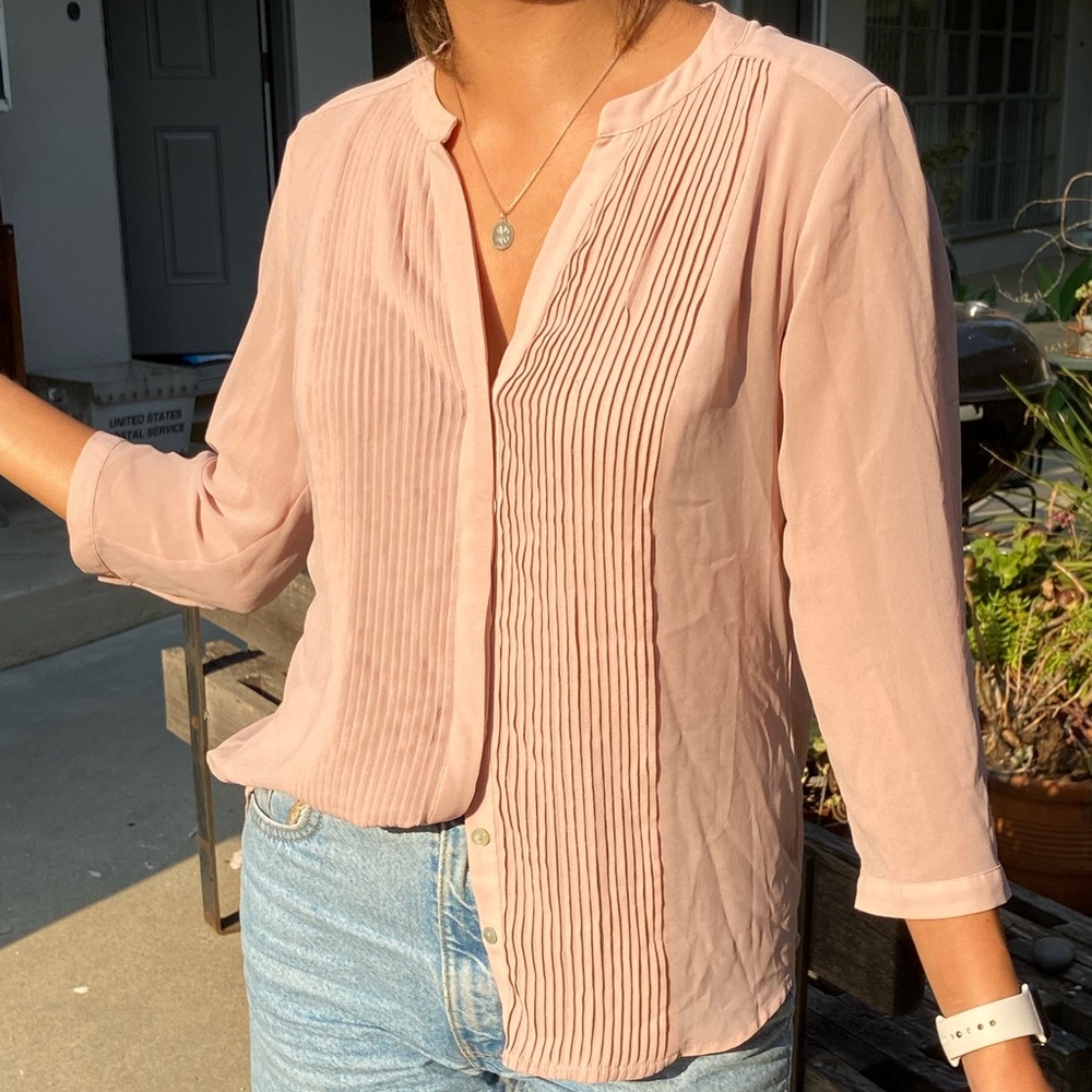 Cream pink flowy blouse top